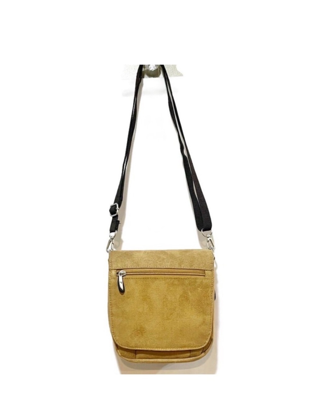 Vintage Travelon Tan Suede Crossbody Bag with Black Strap